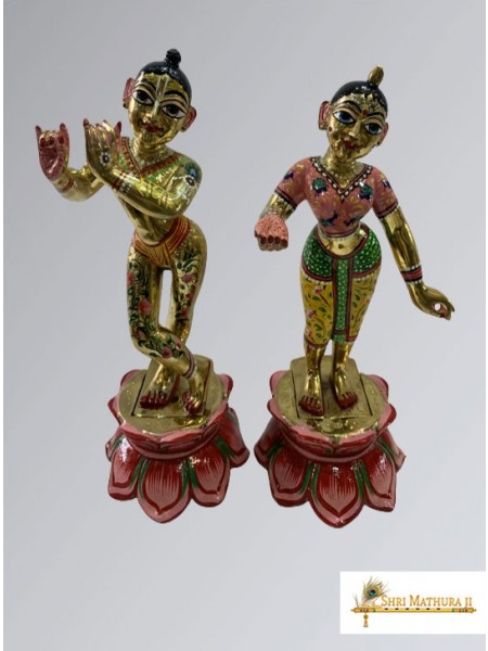Multi Color Hand Painted Pure Brass Radha Krishna Idols Statues (7 KG, 26 CM)
