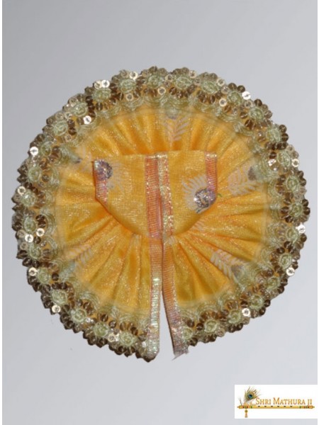 Laddu Gopal Ji Fancy Designer Net Yellow Dress/Poshak