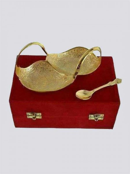 Gold Plated Brass Decorative Duck Shaped Bowl Set (Mughlai Work)