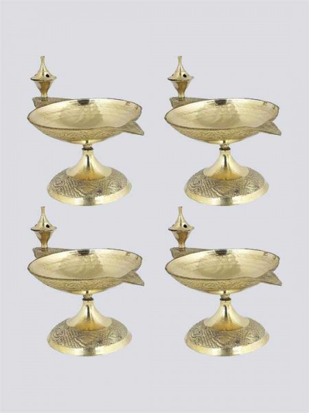 Indian Brass Puja Diya and Incense Holder Set