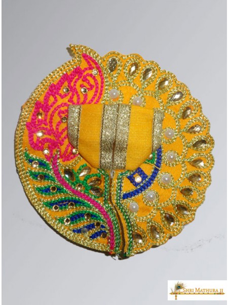 Laddu Gopal Ji Leaf with Moti Yellow Dress/Poshak, Size - 1