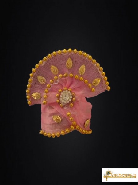 Laddu Gopal Ji Zari and Moti Work Pink Mukut Pagadi