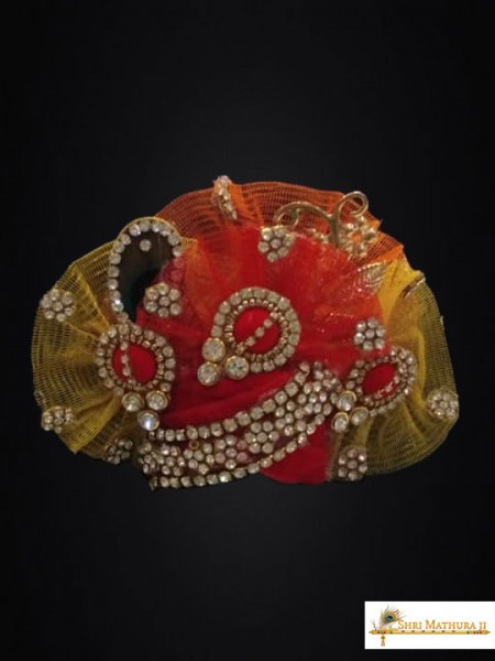 Laddu Gopal Ji Zari and Stone Work Orange Mukut Pagadi
