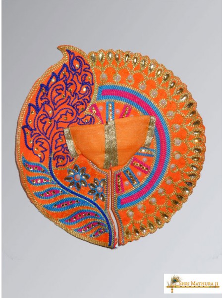 Laddu Gopal Ji Leaf with Moti Orange Dress/Poshak, Size - 4