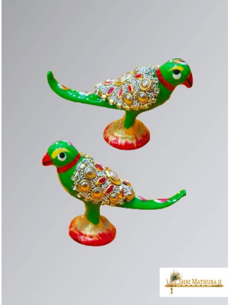 Pair of Green Parrot Toys for Laddu Gopal Ji Meena Work