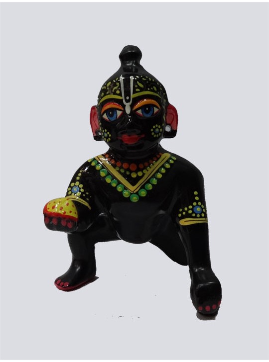 Black Hand Painted Lord Laddu Gopal Ball Thakur Ji Brass Statue